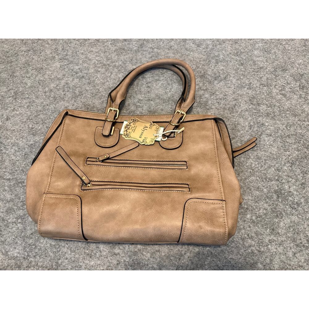 Alyssa Los Angeles New York Milan Vegan Leather Satchel Bag Tan Beige NWT
